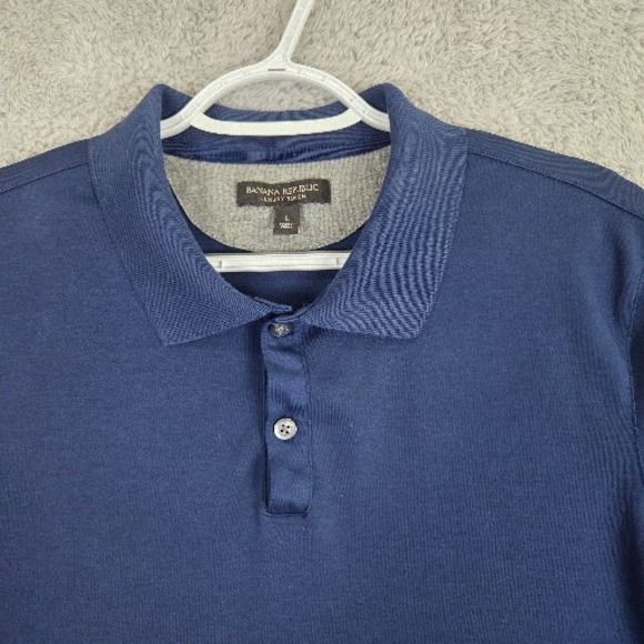 Banana Republic Polo Shirt Navy Blue Cotton Luxury Touch Short Sleeve Size Large - Picture 2 of 10